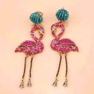 🌺Flamingo Rhinestone Dangle Earings Flamingo Accessories Tropical Wear